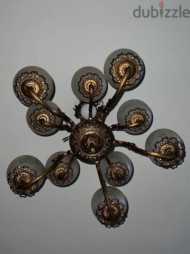 Antique Copper & Glass Chandelier – Over 70 Years Old 3