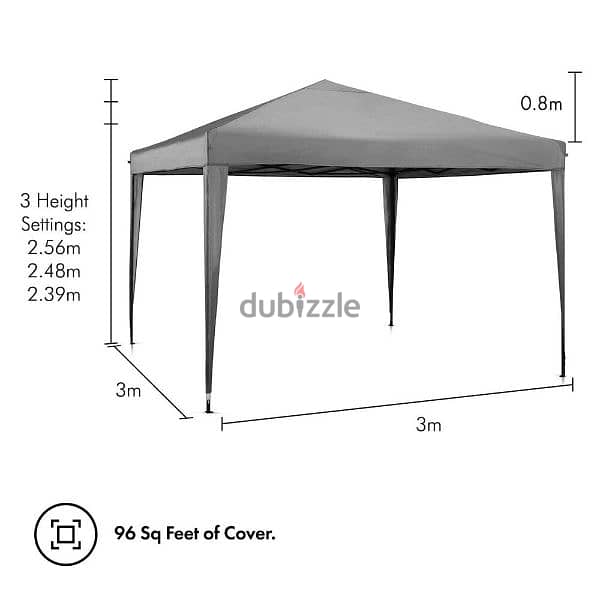 VonHaus Pop-Up Gazebo - 3m x 3m Grey 2