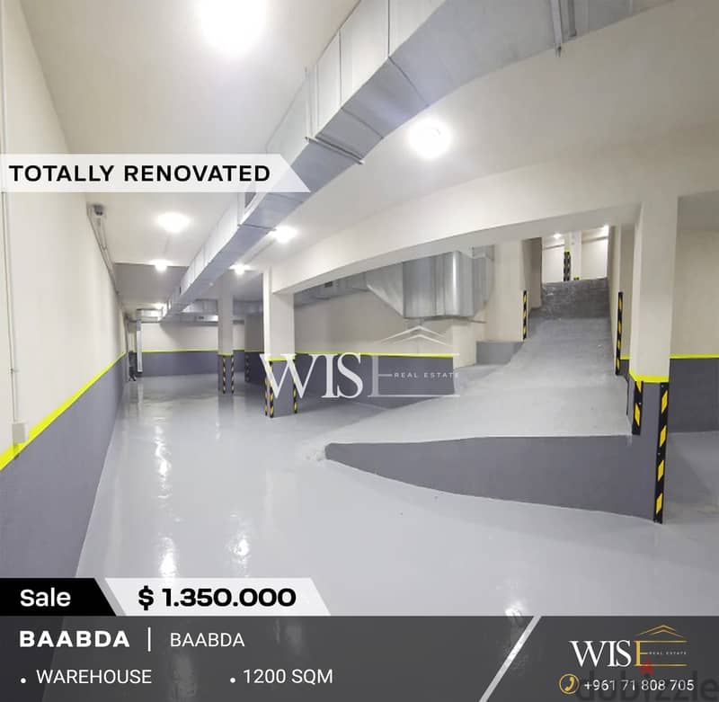 1,200 SQM warehouse for SALE in Baabda-main road ! 0