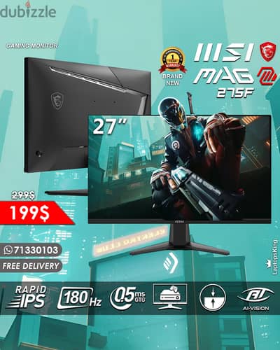 MSI MAG SERIES 275F 27” 180HZ 0.5MS TRUE COLOR RAPID IPS GAMING