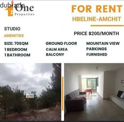 STUDIO FOR RENT IN HBELINE - AMCHIT