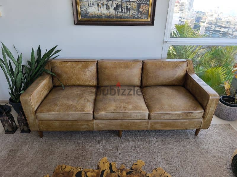 Barely used real leather sofas 1