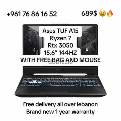 Asus tuf a15 Ryzen 7 Rtx 3050 15.6” 144HZ