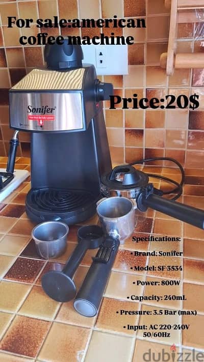 Sonifel American coffee machine 800w 3.5 bar power with froth nozzle