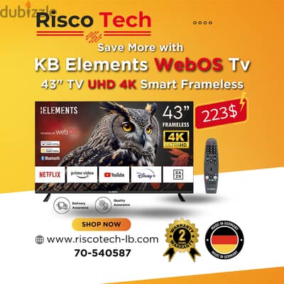 KB Elements 43″ Led Tv UHD 4K Smart Frameless – webOS | تلفزيون 43 إنش