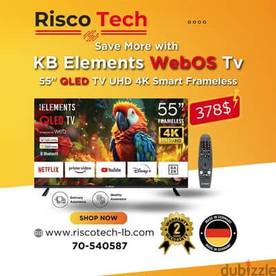 German KB Elements 55″ Inch QLED Led Tv UHD 4K Smart Frameless – webOS