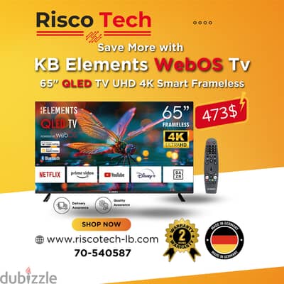 German KB Elements 65″ Inch QLED Led Tv UHD 4K Smart Frameless – webOS