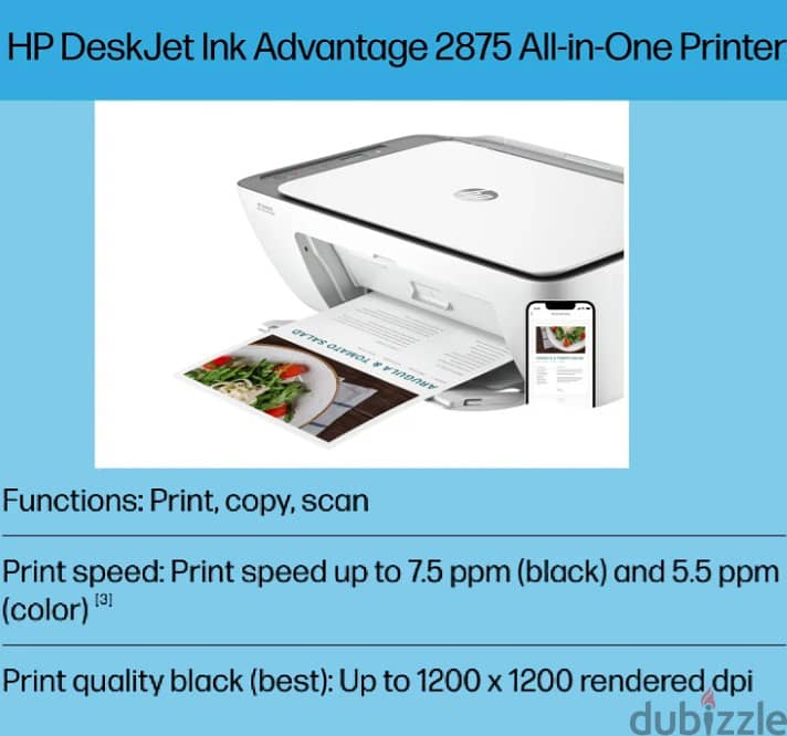 HP DeskJet 2875 Wireless All-in-One Printer Print, Scan, Copy- White 6 2