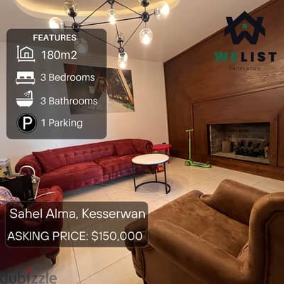 180sqm Apartment for sale Sahel Alma Jounieh Reference: MA25FSSA180150