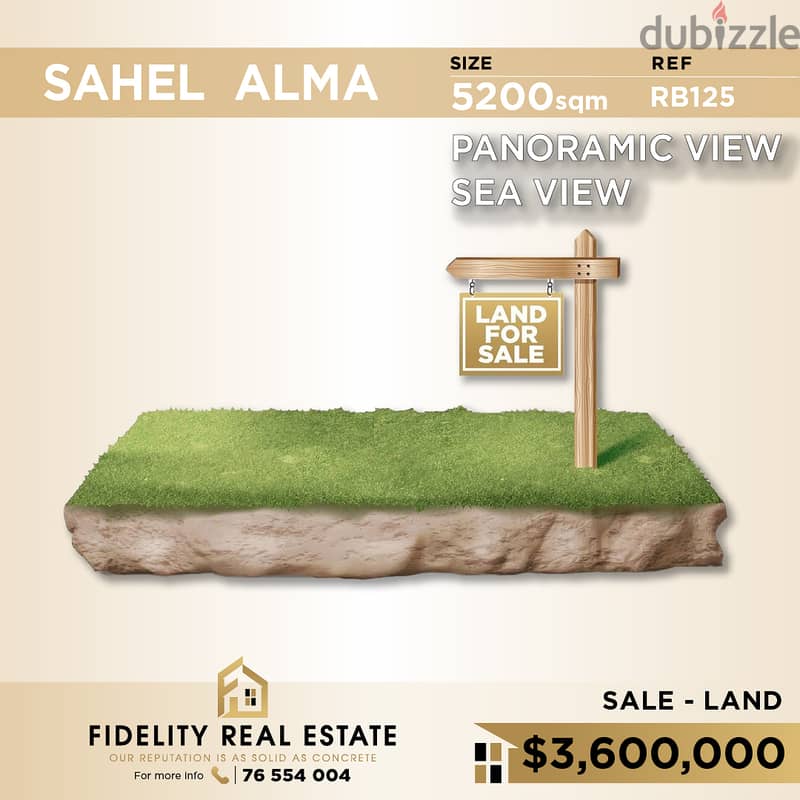 Land for sale in Sahel Alma RB125 أرض للبيع بساحل علما 0