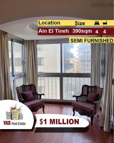 Ain El Tineh 390m | Sea View| Semi Furnished | Prime Location| PA |