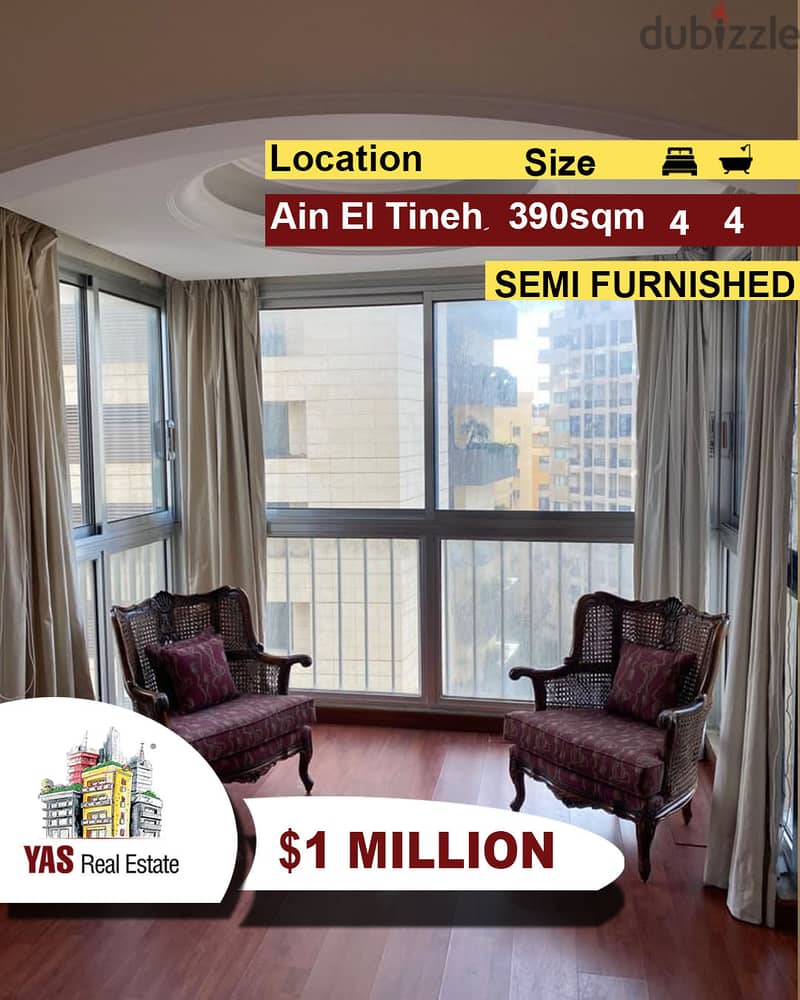 Ain El Tineh 390m | Sea View| Semi Furnished | Prime Location| PA | 0