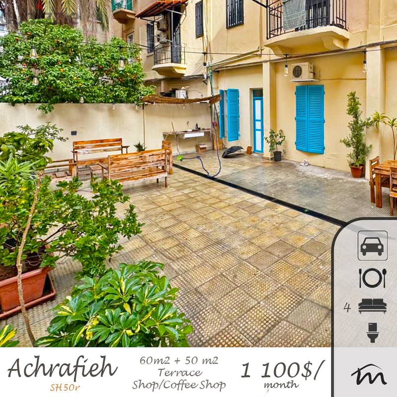 Achrafieh | Decorated + 60m² Shop + 50m² Terrace | Private Entrance 0