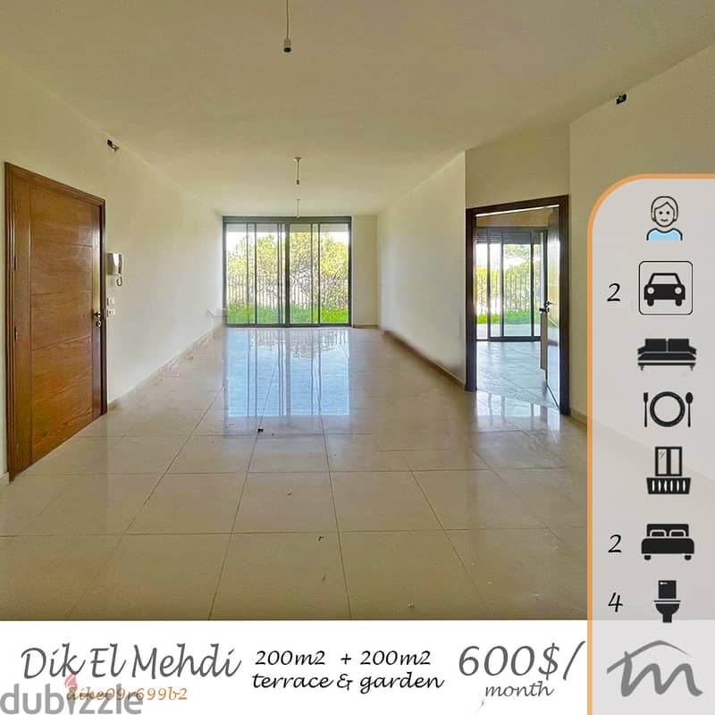 Dik El Mehdi | Unique 200m² + 200m² Terrace/Garden | 2 Covered Parking 0