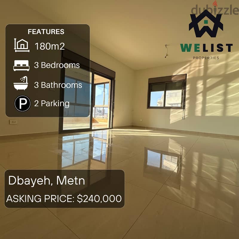 180sqm Apartment for sale in Dbayeh, Metn  Reference: EA25FSD180240 0