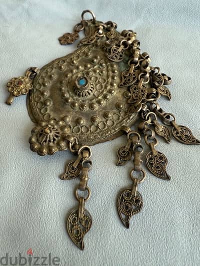 Antique Ottoman ethnic jewelry silver large pendant