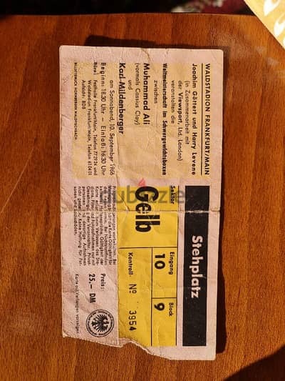 Rare 1966 Muhammad Ali vs. Karl Mildenberger Fight Ticket - Vintage