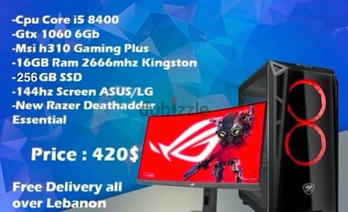 gaming pc with 144hz monitor and razer mouse