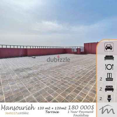 Mansourieh | Furnished 120m² + 120m² Terrace | 2 Balconies | Open View