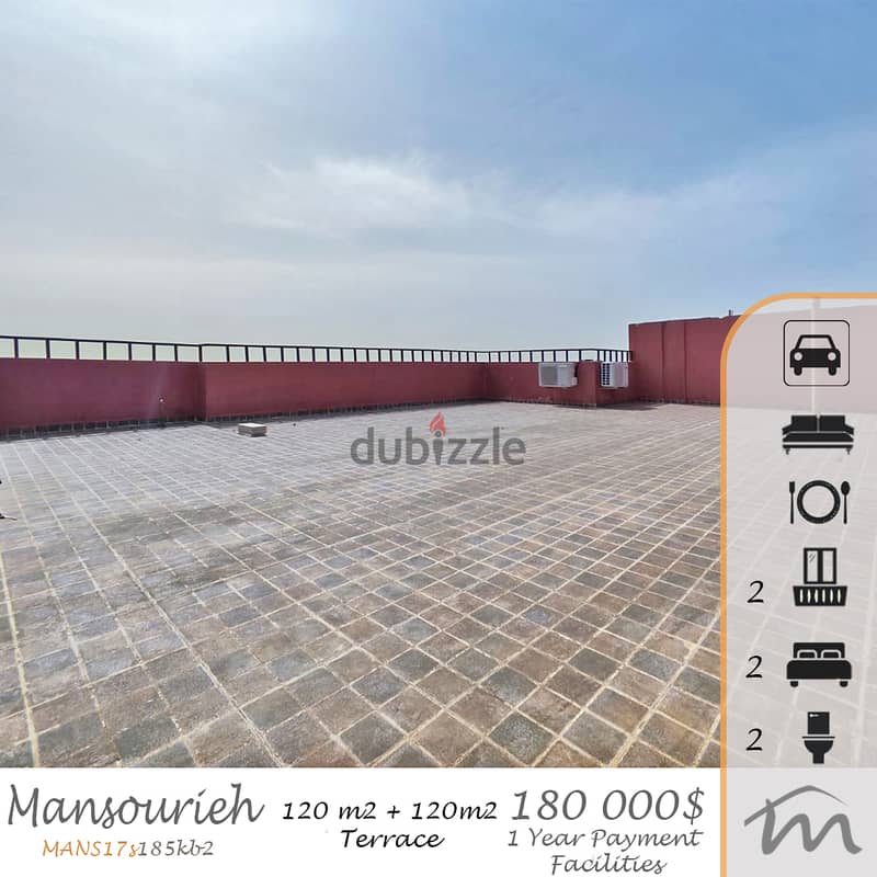 Mansourieh | Furnished 120m² + 120m² Terrace | 2 Balconies | Open View 0