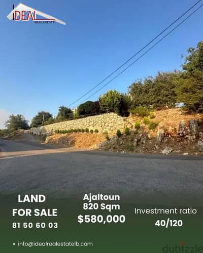 820 SQM Land for sale in Ajaltoun  REF#KZ270