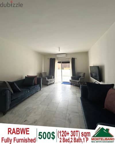 120 sqm Fully Furnished apartment for rent in Rabwe + 30 sqm terrace