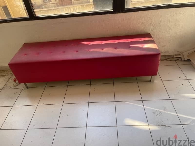 Red sofa leather with long extension bench 3