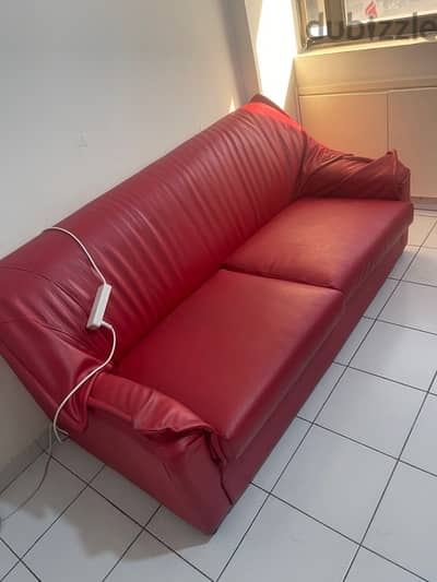 Red sofa leather with long extension bench