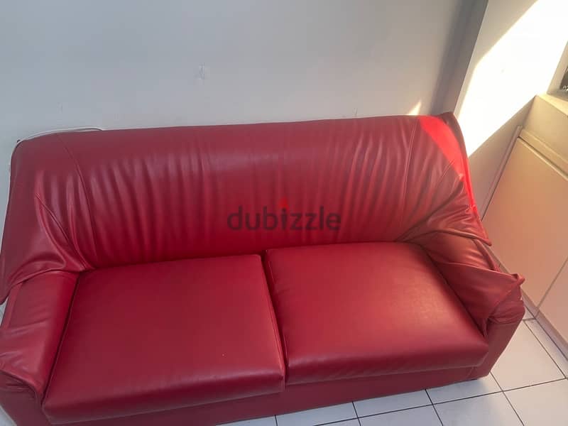 Red sofa leather with long extension bench 7