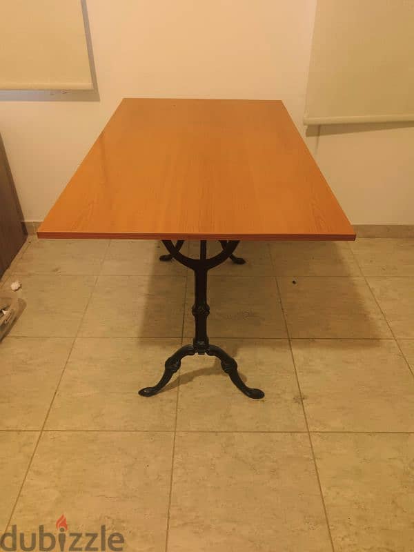 table wooden with ferforge base 1