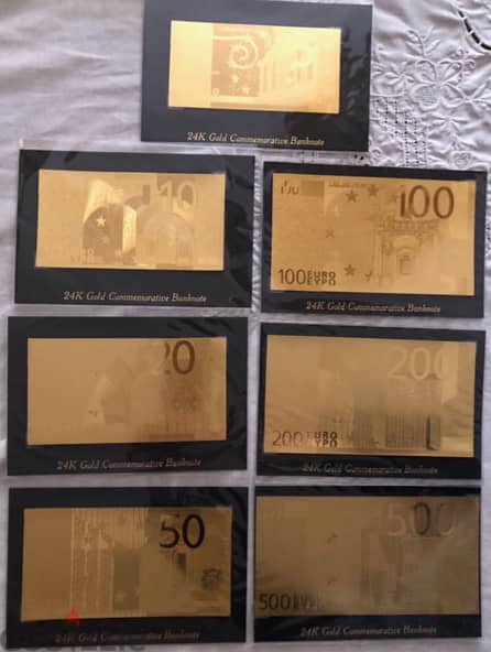 7PCS 24k Euro Bills Set Money Souvenir Banknote 5/10/20/50/100/200/500 1