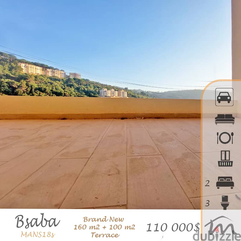 Bsaba | Spacious 2 Bedrooms Apartment + 100m² Terrace | Brand New 0