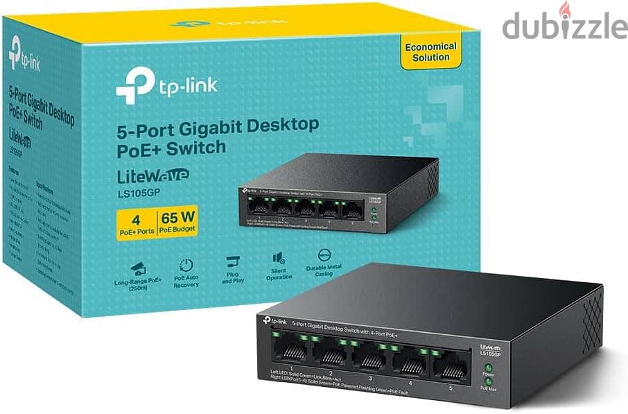 TPLink LS105GP 5-Port Gigabit Desktop Switch with 4-Port PoE+ 0