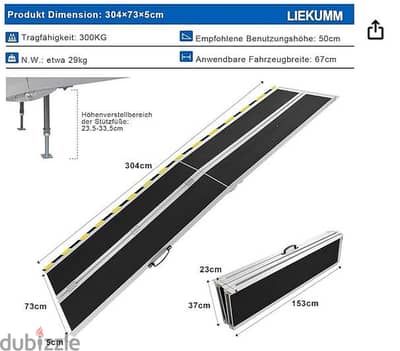 Wheelchair Ramp, 304 x 73 cm, Maximum 300 kg, Non-Slip Aluminium Wheel