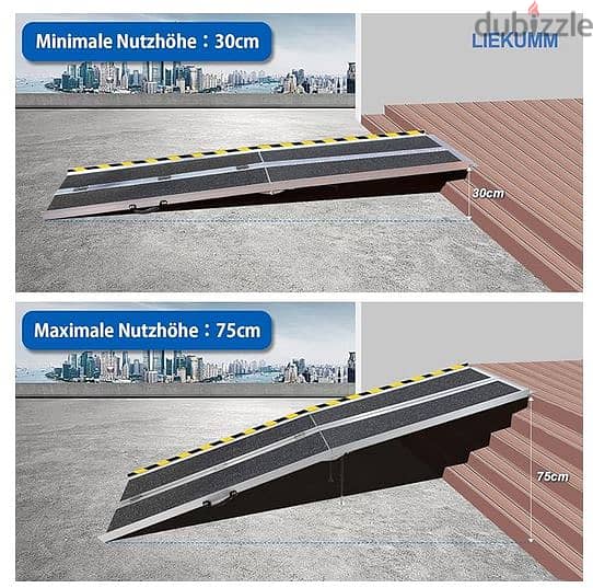 Wheelchair Ramp, 304 x 73 cm, Maximum 300 kg, Non-Slip Aluminium Wheel 3