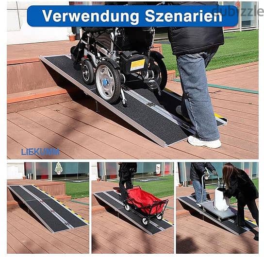 Wheelchair Ramp, 304 x 73 cm, Maximum 300 kg, Non-Slip Aluminium Wheel 6