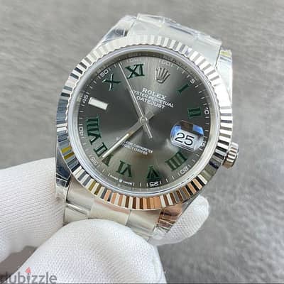 Rolex Datejust Slate Dial With Green Roman Numerals And Fluted Bezel