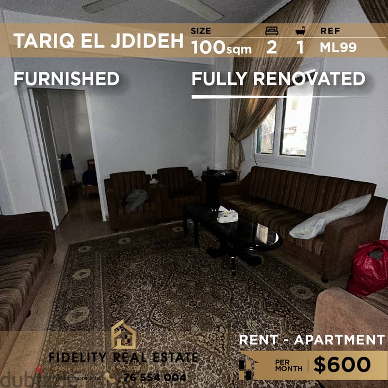 Apartment for rent in Tariq El Jdideh ML99 شقة  للإيجار 0