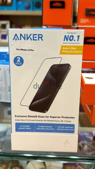 Anker easy fit screen protector kit (shieldX glass,hd 2-pack) 16 pro