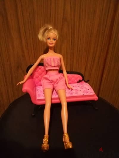 Barbie Mattel &LONG SET CHAIR great doll2011 bend legs+Outfit+Shoes=30