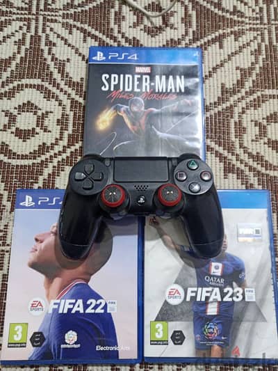 ps4 controller+fifa 23+spiderman miles morales+fifa 22