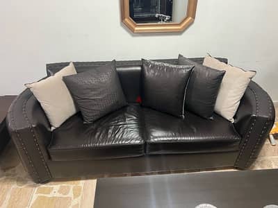 Leahter chairs and sofa (Shesterfield)+ wooden table