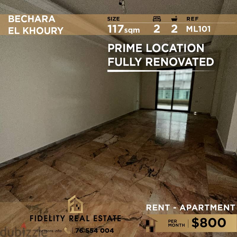 Apartment for rent in Bechara El Khoury ML101 شقة  للإيجار 0