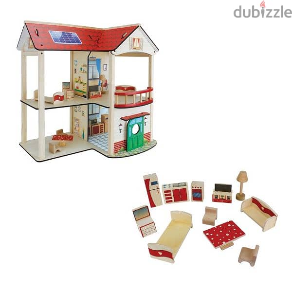 Wooden Doll House For Kids With Furniture 1