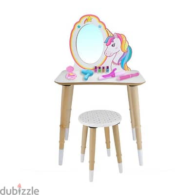 Wooden Make Up Unicorn Table With Chair For Kids