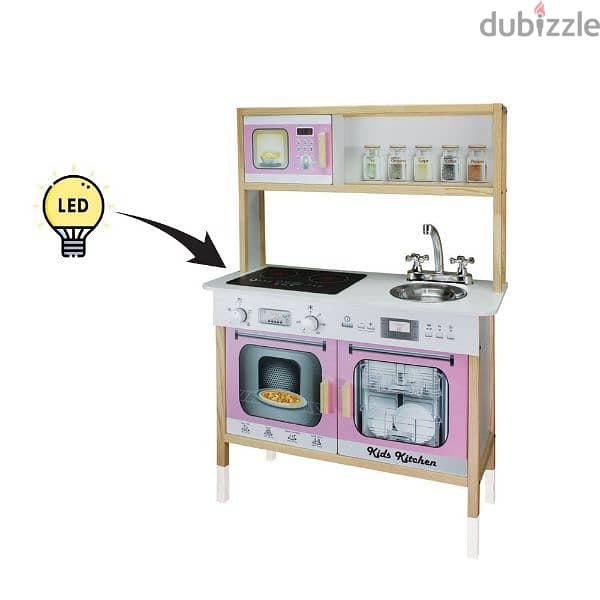 Wooden Kitchen With Led Light For Kids 1