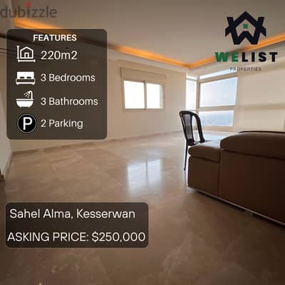 220sqm Apartment for sale in Sahel Alma - Jounieh  REF: MA25JSSA220250