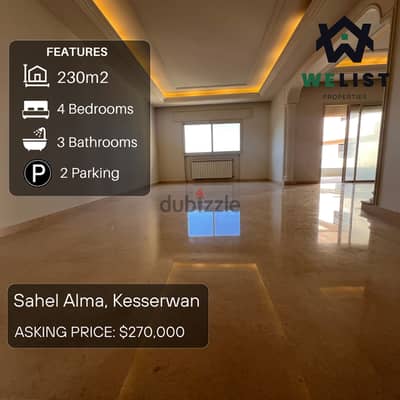 230sqm Apartment for sale in Sahel alma - Jounieh  REF: MA25JSSA230270