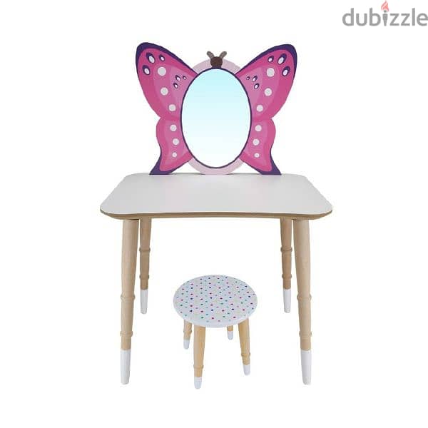 Wooden Make Up Butterfly Table With Chair For Kids 0