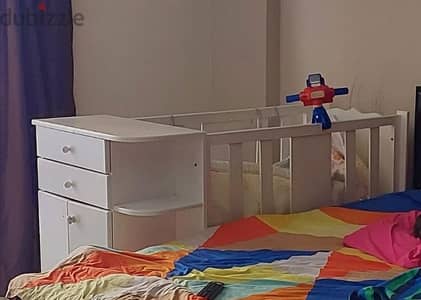 Baby bed with mattress & wardrobe + baby high chair